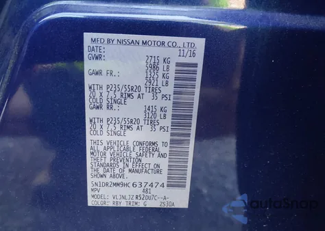 2017 Nissan Pathfinder S/Sv/Sl/Platinum из США, поврежденный, VIN 5N1DR2MM9HC637474